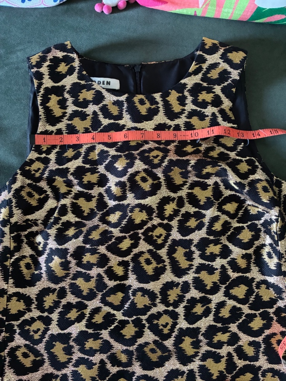 Boden Gold Metallic Leopard Jacquard Shift Dress L XL 14 - Picture 8 of 15